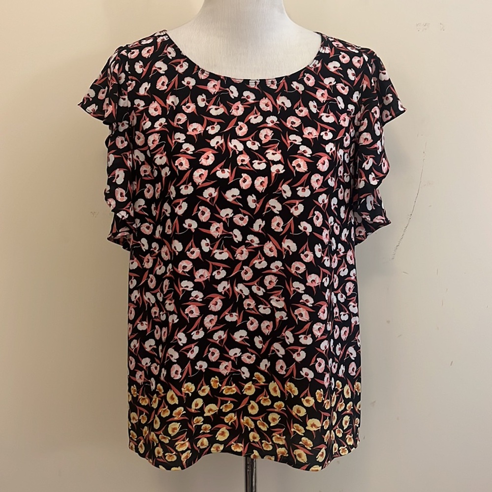 Loft Factory Ruffle Sleeve Floral Blouse Size Large
